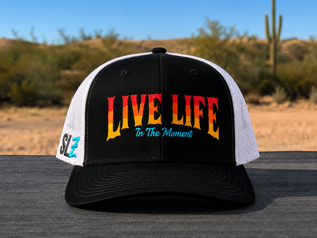 Live Life in the Moment Embroidered curved bill Trucker Hat