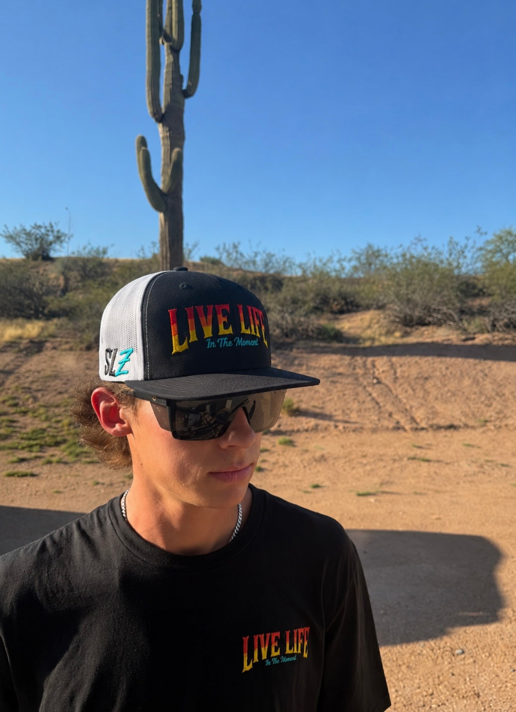 Live Life in the Moment Embroidered flat-bill Trucker Hat