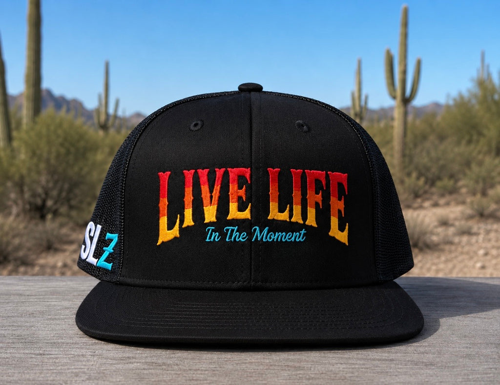 Live Life in the Moment Embroidered flat-bill Trucker Hat