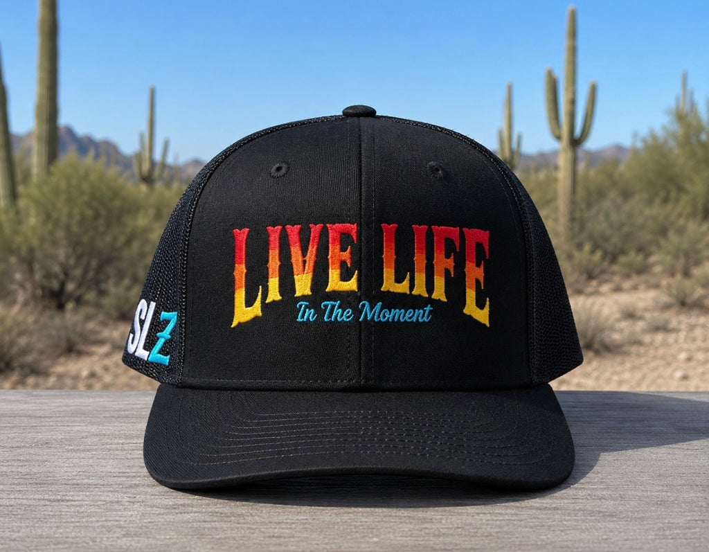 Live Life in the Moment Embroidered curved bill Trucker Hat