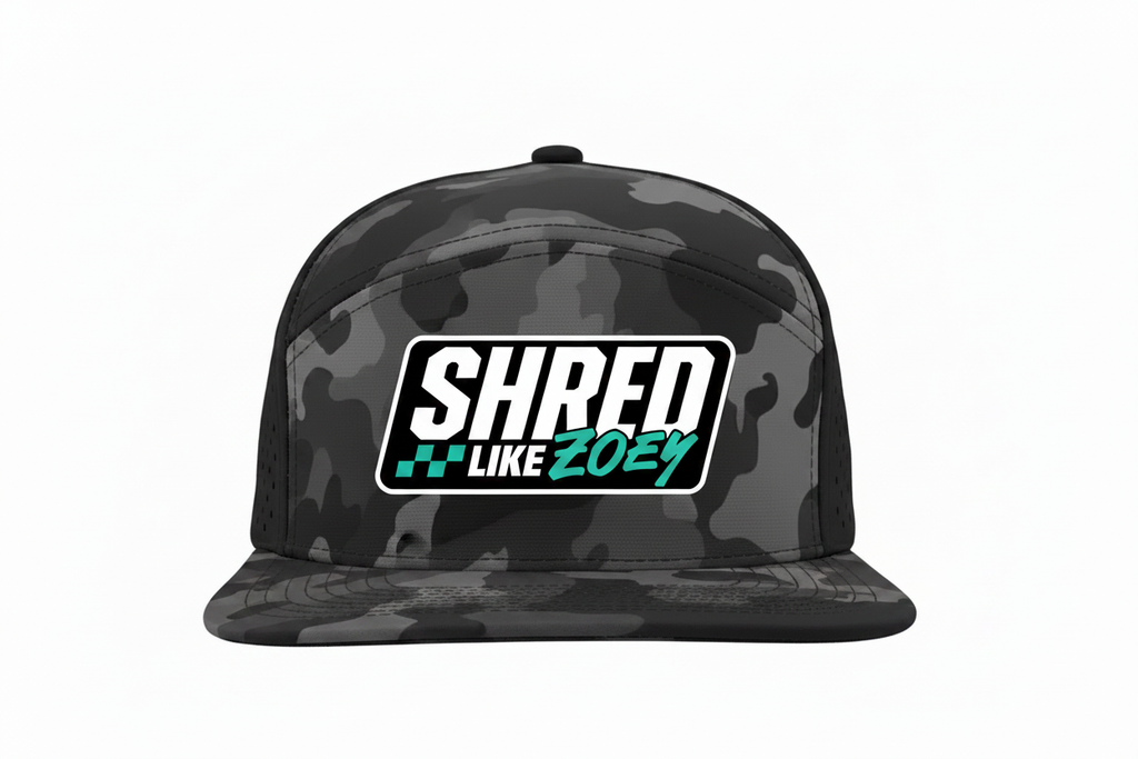 Shred Like Zoey Black Camo Hat - Teal & White Logo