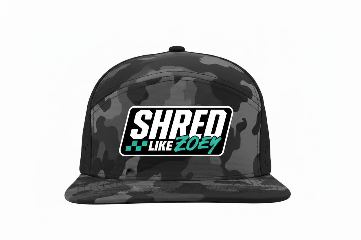 Shred Like Zoey Black Camo Hat - Teal & White Logo