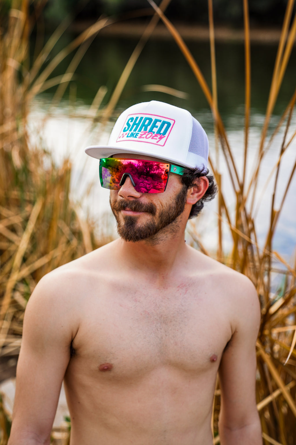 White Classics Hat with Pink and Teal logo