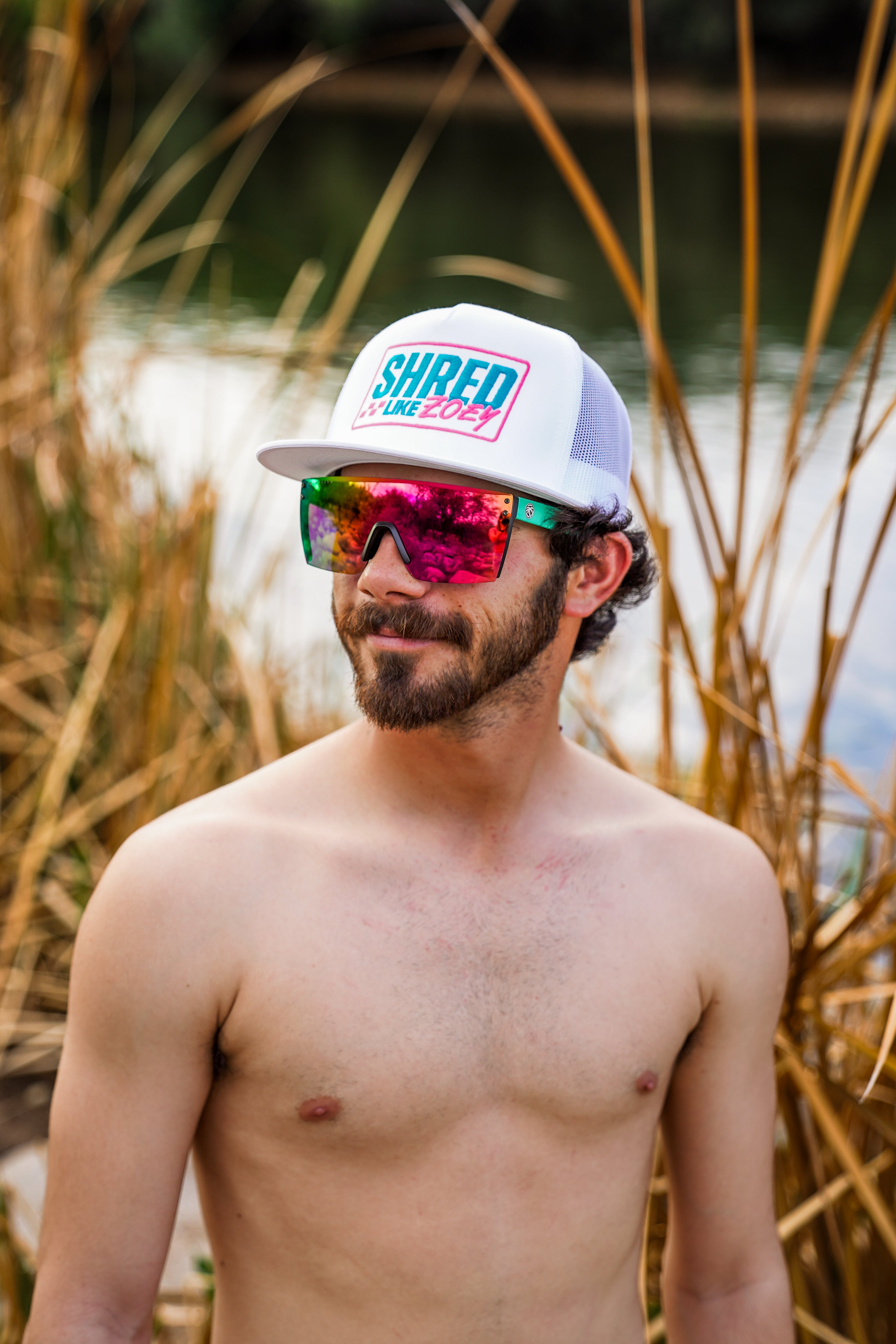 White Classics Hat with Pink and Teal logo